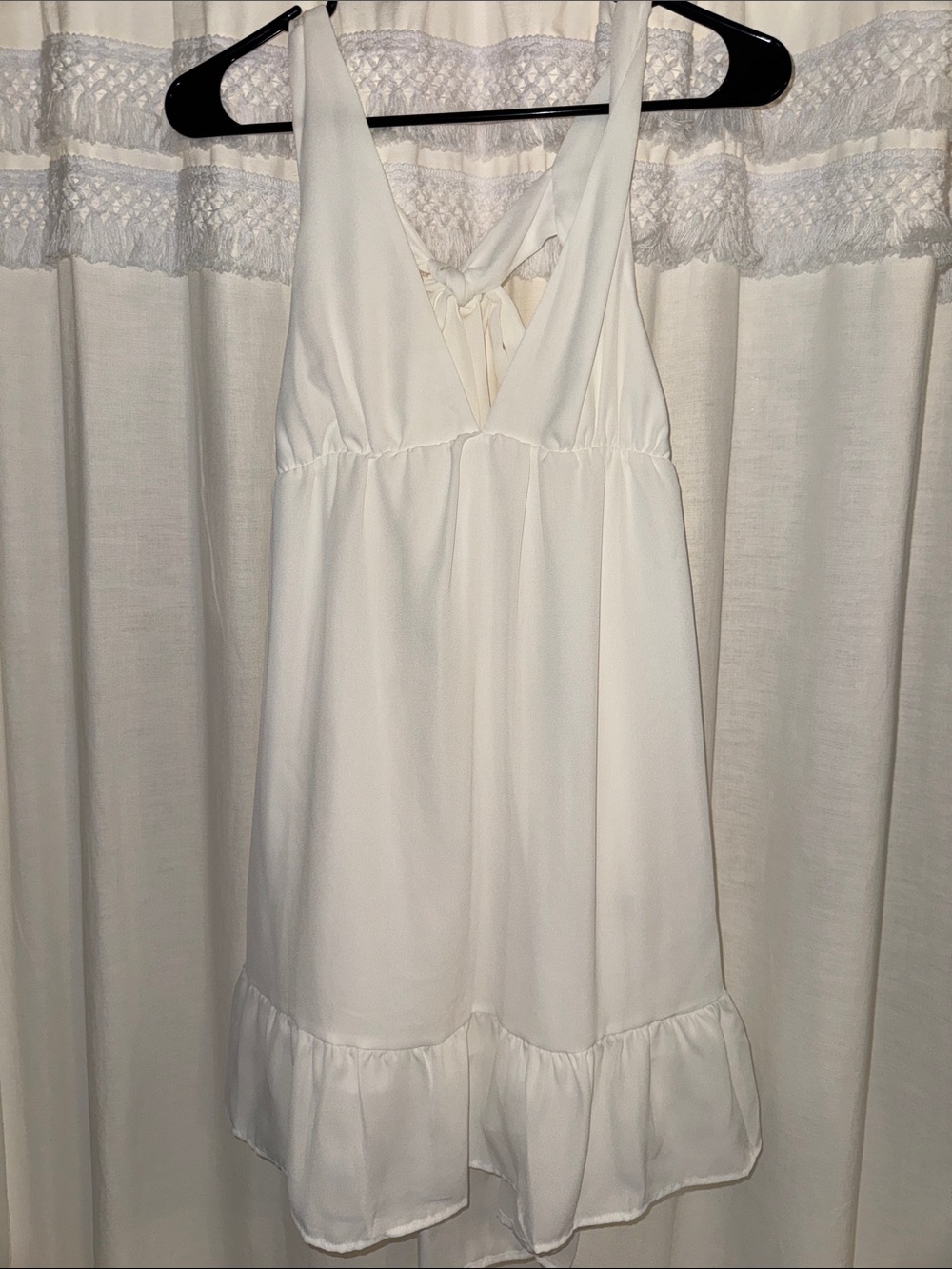 Classic White V-Neck Ruffle-Hem Dress